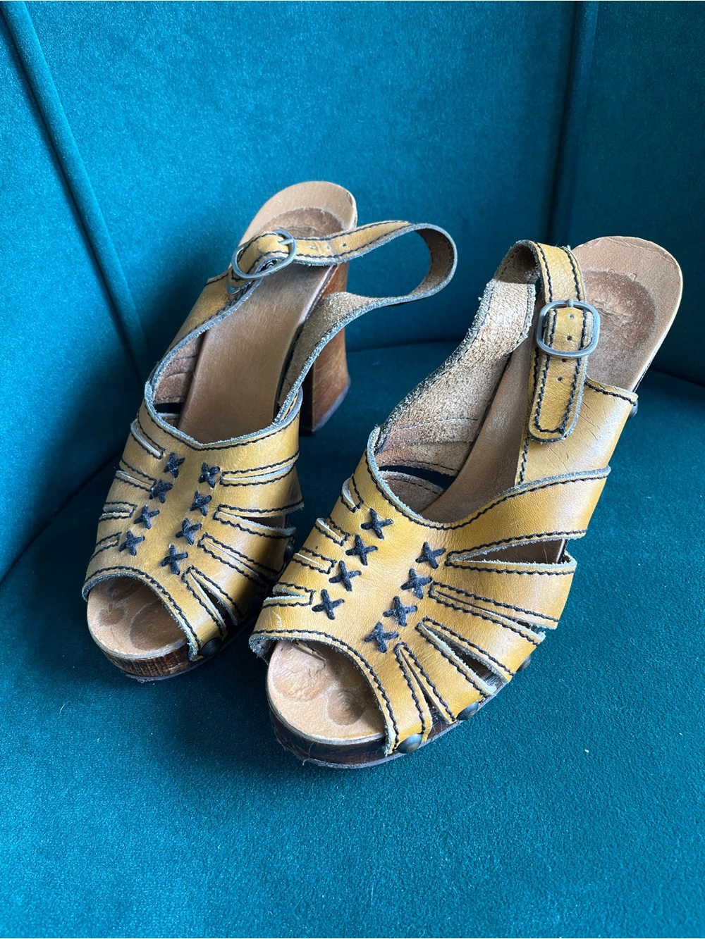 Yellow Leather Peep-Toe Slingback Heels